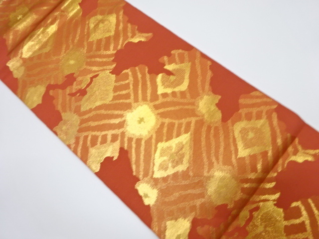 服部織物製　抽象花模様織出し袋帯